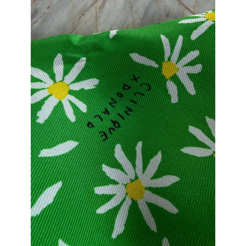Clinique x Donald Robertson Green Daisy Floral Makeup Cosmetic Bag Pink Zipper